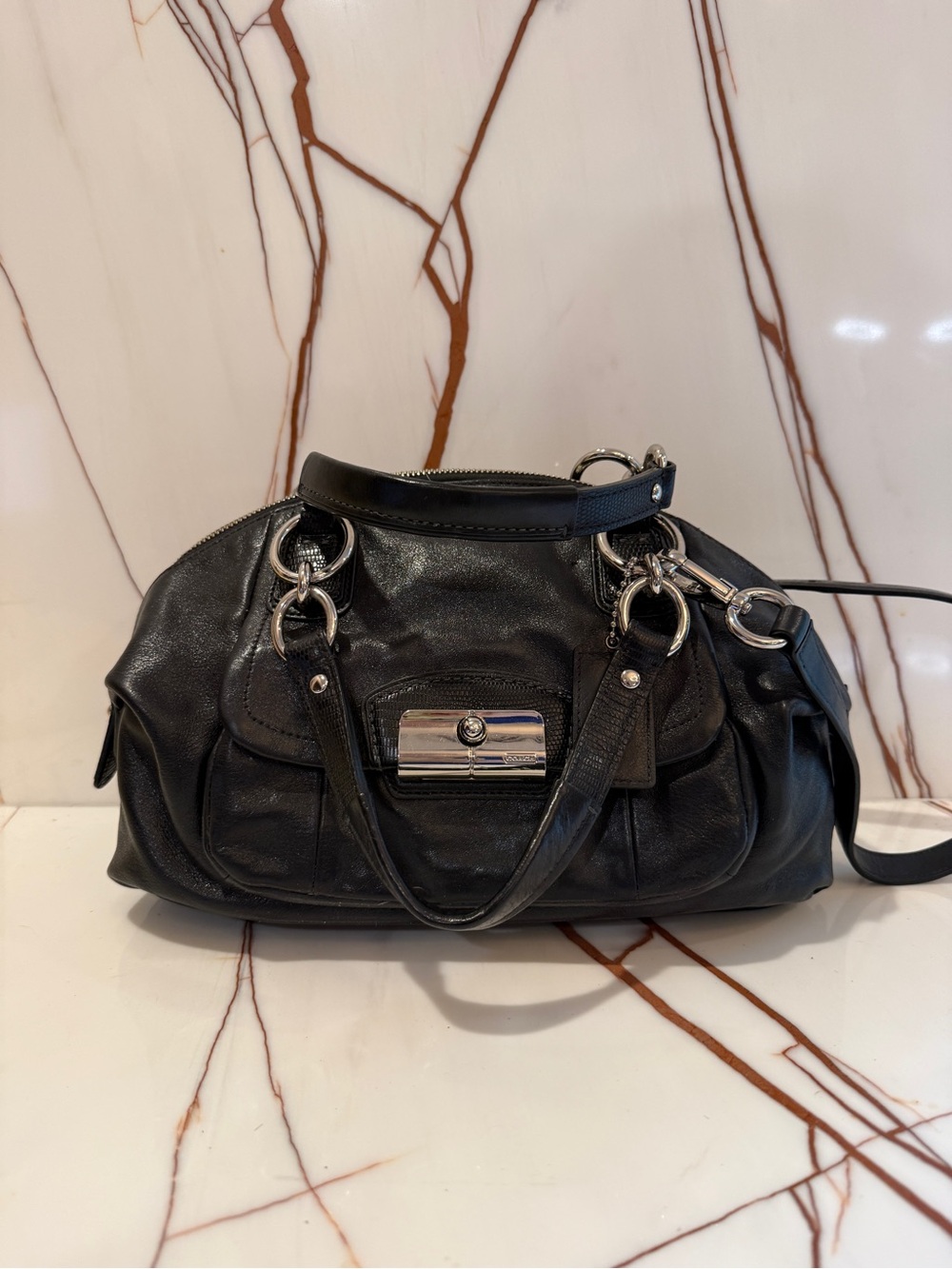 Vintage Coach Black Leather Shoulder Satchel - Women's Bag